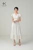 K676 Đầm Linen Linh Lan: tay phồng, cổ tim mềm mại, thân váy đính ren nhẹ