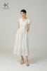  K676 Đầm Linen Linh Lan: tay phồng, cổ tim mềm mại, thân váy đính ren nhẹ 