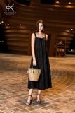  K456 Đầm Maxi Linen Màu Đen Tinh Tế và Quyến Rũ 