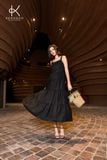  K456 Đầm Maxi Linen Màu Đen Tinh Tế và Quyến Rũ 