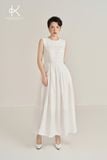  K478 Đầm linen sát nách suông trắng, thêu ren ở ngực - NEW ARRIVALS 