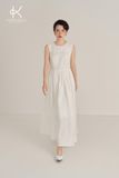  K478 Đầm linen sát nách suông trắng, thêu ren ở ngực - NEW ARRIVALS 