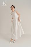  K478 Đầm linen sát nách suông trắng, thêu ren ở ngực - NEW ARRIVALS 