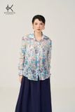  K621 - Áo ramie sơ mi hoa nhí xanh NEW ARRIVALS 
