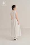  K478 Đầm linen sát nách suông trắng, thêu ren ở ngực - NEW ARRIVALS 