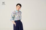  K621 - Áo ramie sơ mi hoa nhí xanh NEW ARRIVALS 