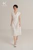 Váy linen cổ V thêu ren K475 màu trắng, thiết kế nữ tính