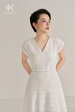 K475 Đầm Linen Cổ V – Thiết Kế Thêu Ren Tinh Xảo, Sang Trọng 