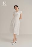  K475 Đầm Linen Cổ V – Thiết Kế Thêu Ren Tinh Xảo, Sang Trọng 