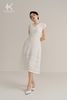 Váy linen cổ V thêu ren K475 màu trắng, thiết kế nữ tính
