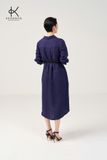  K624 Đầm linen suông, dáng sơ mi cổ đức, dáng dài, tay dài Rayon, xanh Navy 