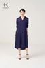 K624 Đầm linen suông, dáng sơ mi cổ đức, dáng dài, tay dài Rayon, xanh Navy