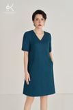  K481 Đầm suông dáng ngắn cổ V xanh cổ vịt - NEW ARRIVALS 
