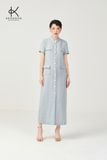  K498 Đầm LINEN suông dáng dài cổ tàu có tay 