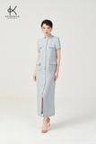  K498 Đầm LINEN suông dáng dài cổ tàu có tay 