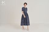  k473 Đầm chữ A cổ đức màu xanh than họa tiết hoa nhí - NEW ARRIVALS 