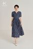  k473 Đầm chữ A cổ đức màu xanh than họa tiết hoa nhí - NEW ARRIVALS 