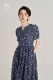  k473 Đầm chữ A cổ đức màu xanh than họa tiết hoa nhí - NEW ARRIVALS 