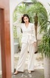  Bộ Suit gồm áo Blazer buộc dây và quần xuông linen lụa K190 