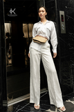  K160 - Quần LINEN suông, màu trắng 
