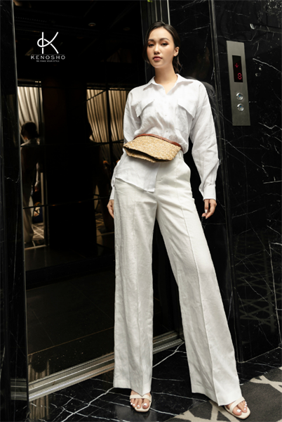  K160 - Quần LINEN suông, màu trắng 