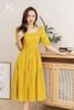 K184/K185/K186 Đầm Linen cổ vuông, tay ngắn phồng