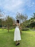  K122 Đầm linen cổ V, sát nách, buộc dây ở lưng, đính cúc trẻ trung quyến rũ. BEST SELLER 