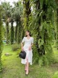  K122 Đầm linen cổ V, sát nách, buộc dây ở lưng, đính cúc trẻ trung quyến rũ. BEST SELLER 