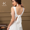  K122 Đầm linen cổ V, sát nách, buộc dây ở lưng, đính cúc trẻ trung quyến rũ. BEST SELLER 