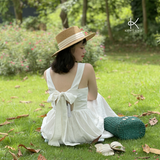  K122 Đầm linen cổ V, sát nách, buộc dây ở lưng, đính cúc trẻ trung quyến rũ. BEST SELLER 