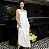  K137 Đầm Maxi Linen 2 Dây,  dáng suông, xếp ly 