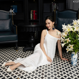  K137 Đầm Maxi Linen 2 Dây,  dáng suông, xếp ly 