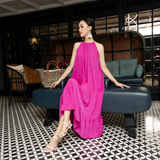  K138 - Đầm Maxi Lụa Cổ Yếm Đuôi Cá Dáng Dài 