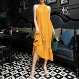  K138 - Đầm Maxi Lụa Cổ Yếm Đuôi Cá Dáng Dài 