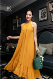  K138 - Đầm Maxi Lụa Cổ Yếm Đuôi Cá Dáng Dài 