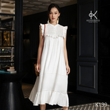  K139 Đầm Linen xếp ly ngực, sát nách, dáng suông đuôi cá 