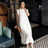 K139 Đầm Linen xếp ly ngực, sát nách, dáng suông đuôi cá 