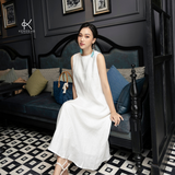  k140 Đầm linen xuông cổ tròn phối ren 