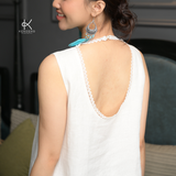  K140 Đầm Linen Suông Cổ Tròn Phối Ren 