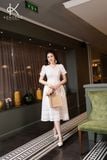  K195 Đầm linen thêu ren cổ V tay ngắn BEST SELLER 