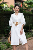  K201 Đầm Linen suông, cổ tàu, tay lỡ thêu ren 