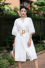 K201 Đầm Linen suông, cổ tàu, tay lỡ thêu ren