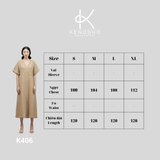  K406 Váy đũi linen , cổ V dáng xuông xẻ trước 