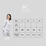  K415 Áo sơ mi linen cổ V, dài tay dáng suông 