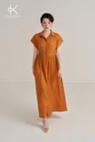  K480 Đầm Linen Cổ Đức Dáng Dài – Khuy Gỗ Dừa Cài Ẩn, Nhẹ Mát & Thanh Lịch 