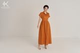  K480 Đầm Linen Cổ Đức Dáng Dài – Khuy Gỗ Dừa Cài Ẩn, Nhẹ Mát & Thanh Lịch 