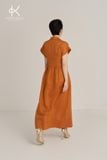  K480 Đầm Linen Cổ Đức Dáng Dài – Khuy Gỗ Dừa Cài Ẩn, Nhẹ Mát & Thanh Lịch 