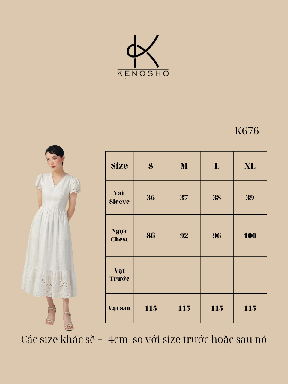  K676 Đầm Linen Linh Lan: tay phồng, cổ tim mềm mại, thân váy đính ren nhẹ 