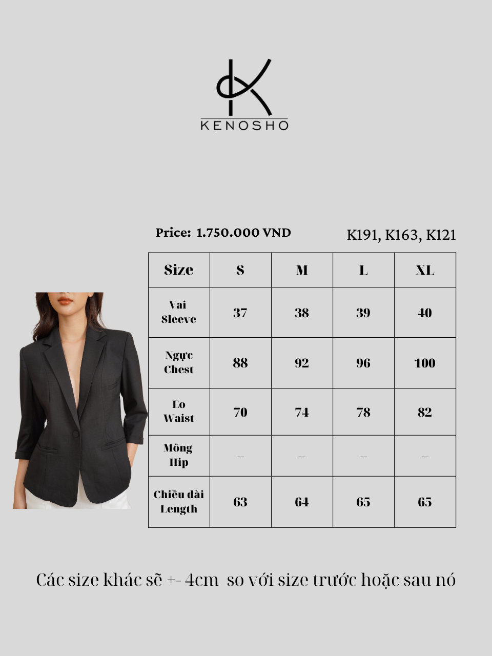  K121 - Blazer linen lụa tay lỡ, 1 khuy 