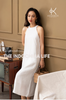 K117 Đầm linen suông, cổ yếm màu trắng